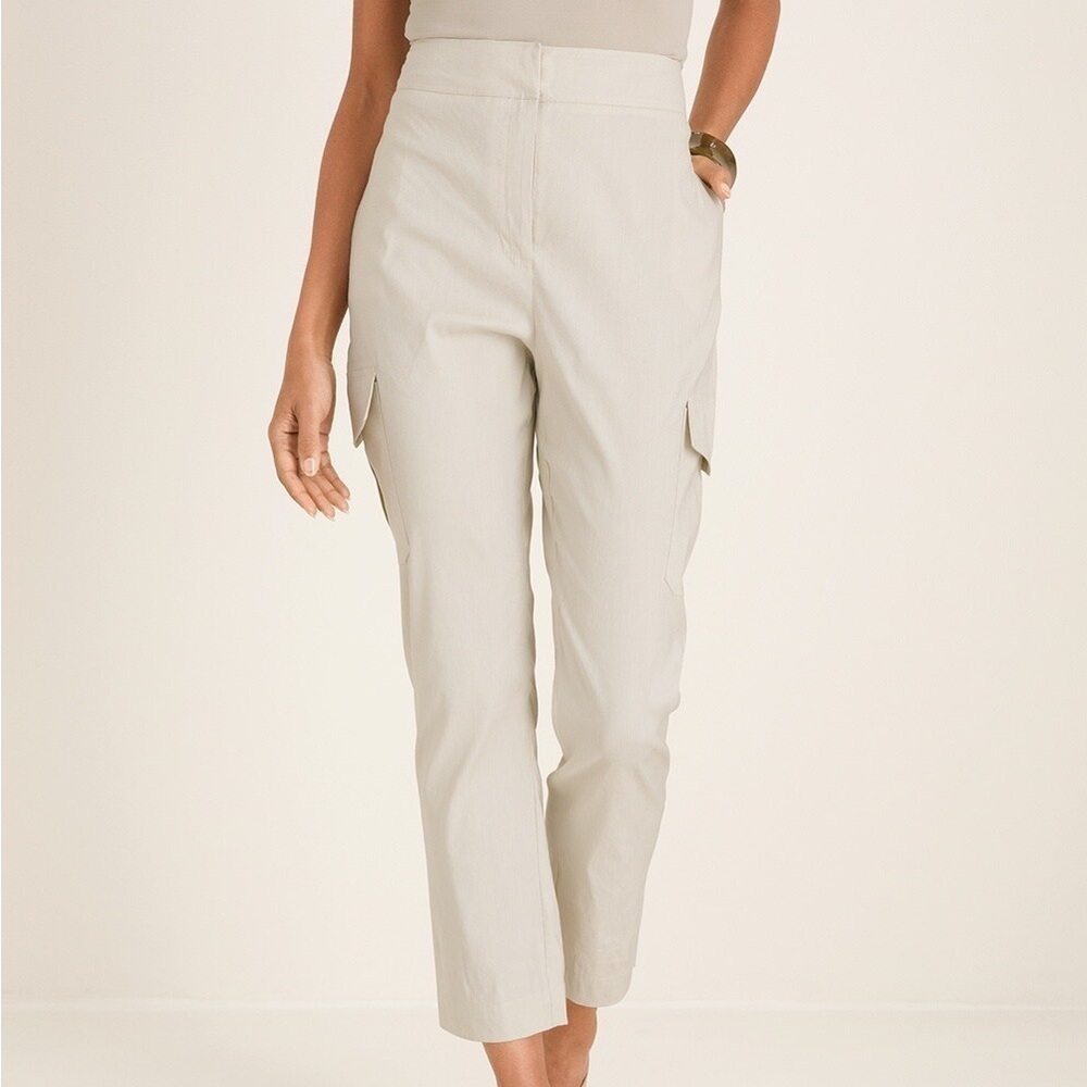 Chicos Boho Beachy Stretch Linen-Blend Tapered Utility Ankle Pants Size 6R NEW